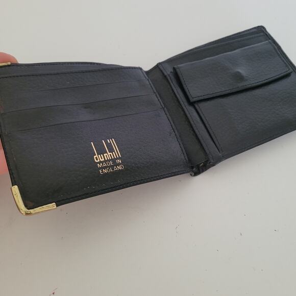Dunhill Designer Mens Wallet Black Bifold Leather Folding Medium Logo Vintage - Picture 3 of 11